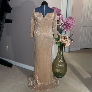 Stunning Champagne Sequin, Cold-shoulder Gown